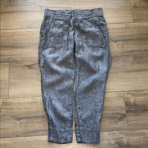 Athleta Charcoal Linen Drawstring Cropped Pants With Front & Back Pockets Size 4